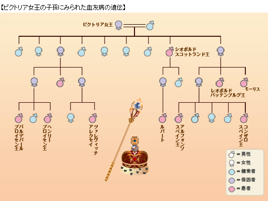 ビクトリア女王の子孫にみられた血友病の遺伝